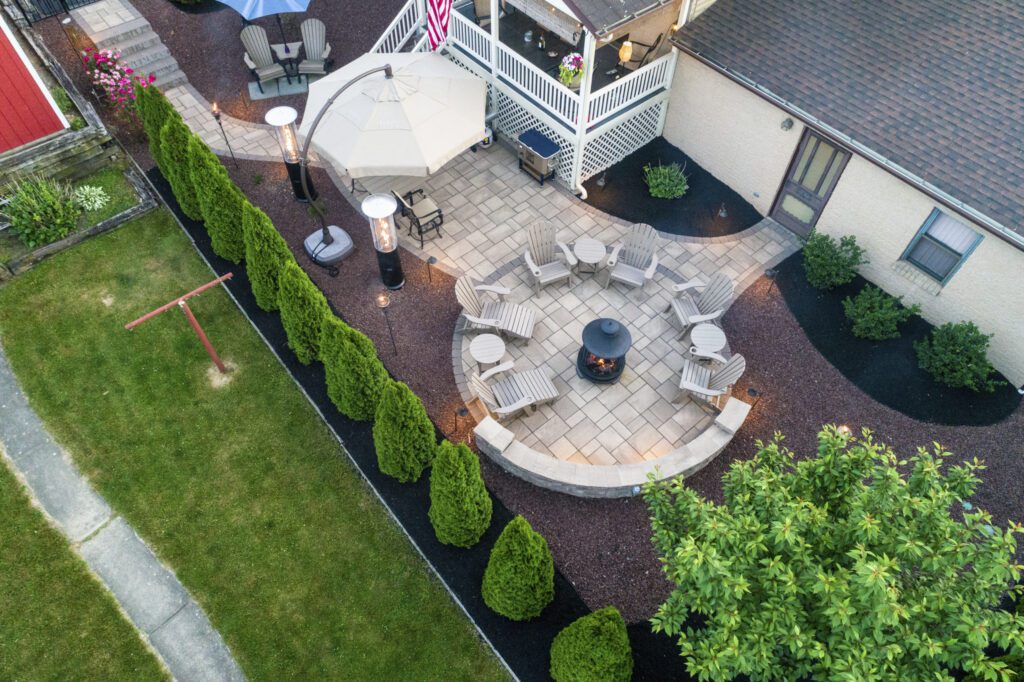 Outdoor entertaining area with Techo-blok paver patio, walkway and sitting wall in Macungie
