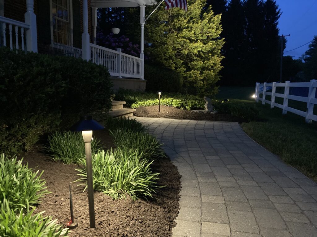 Paver walkway with outdoor lighting in Saucon Valley