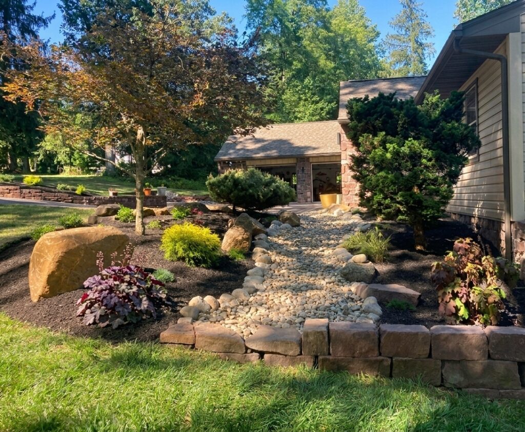 Dry riverbed landscaping